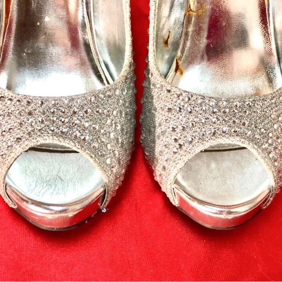 DEB Sparkly Silver Rhinestoned Peep Toe Stiletto High Heel Pumps~Wedding Prom~7 - Picture 9 of 12